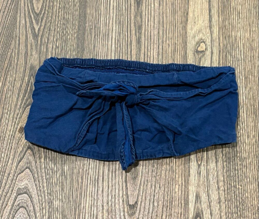 American Eagle Outfitters Womens Tie-Front Bandeau Strapless Crop Top Blue Small